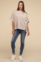 Contrast Trim Top Stitching Drop Shoulder Top