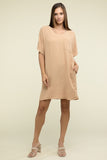 Woven Airflow V Neck T-Shirt Dress with Pockets