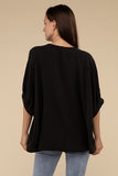 Woven Airflow V-Neck Puff Half Sleeve Top