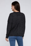 Ribbed Brushed Melange Hacci Sweater with a Pocket