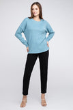 Ribbed Brushed Melange Hacci Sweater with a Pocket