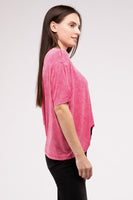 Washed Ribbed Cuffed Short Sleeve Round Neck Top