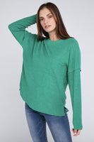 Ribbed Brushed Melange Hacci Sweater with a Pocket