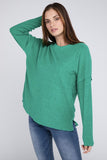 Ribbed Brushed Melange Hacci Sweater with a Pocket