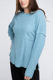 Ribbed Brushed Melange Hacci Sweater with a Pocket