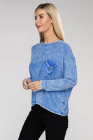 Washed Ribbed Dolman Sleeve Round Neck Top