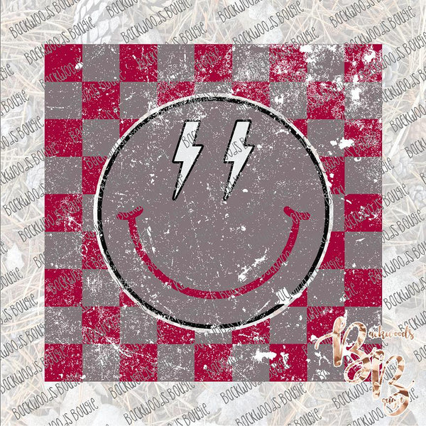 Checkered Smiley Crimson and Gray  SUBLIMATION Transfer READY to PRESS