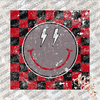 Checkered Smiley Red and Black  SUBLIMATION Transfer READY to PRESS