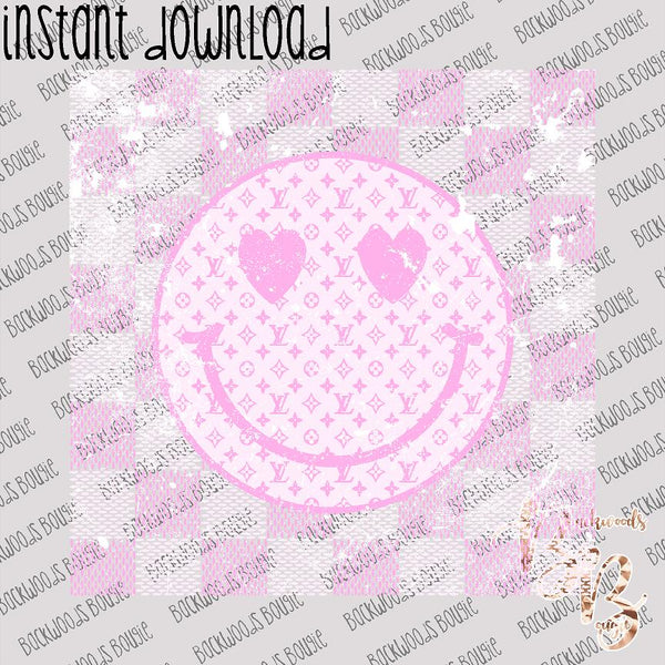 LV Checkered Smiley Pink INSTANT DOWNLOAD print file PNG