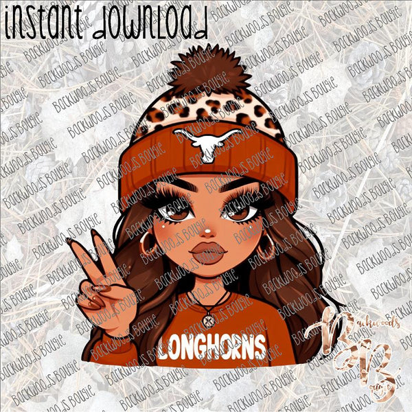 Longhorns Brunette INSTANT DOWNLOAD print file PNG