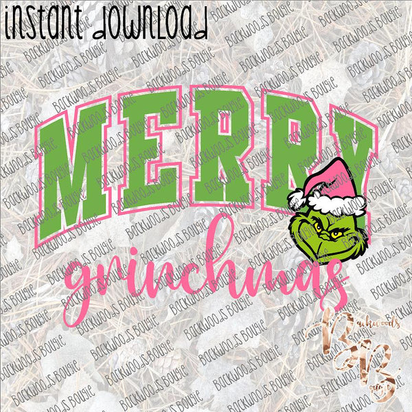 Merry Grinchmas - Curved Pink INSTANT DOWNLOAD print file PNG