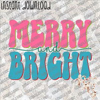 Merry and Bright Retro INSTANT DOWNLOAD print file PNG