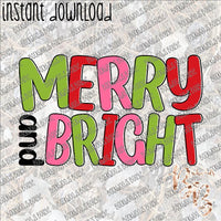 Merry and Bright Outline INSTANT DOWNLOAD print file PNG