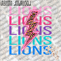 Neon Lightning Bolt Lions INSTANT DOWNLOAD print file PNG