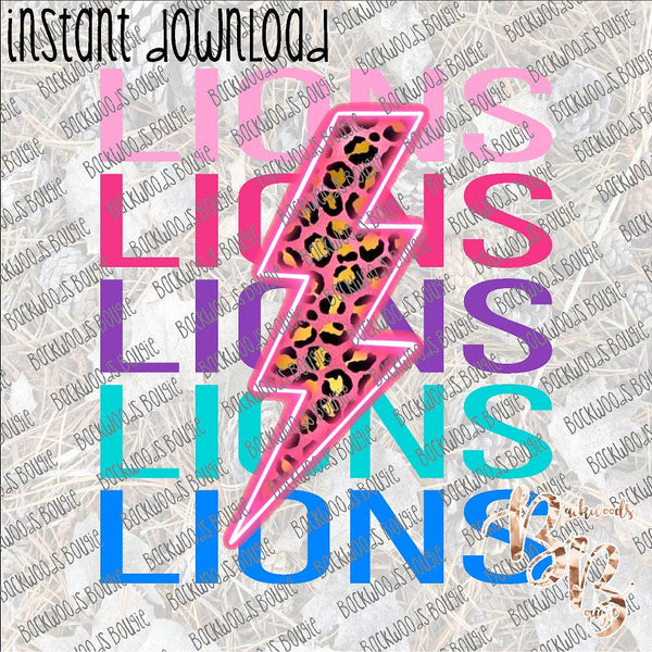 Neon Lightning Bolt Lions INSTANT DOWNLOAD print file PNG