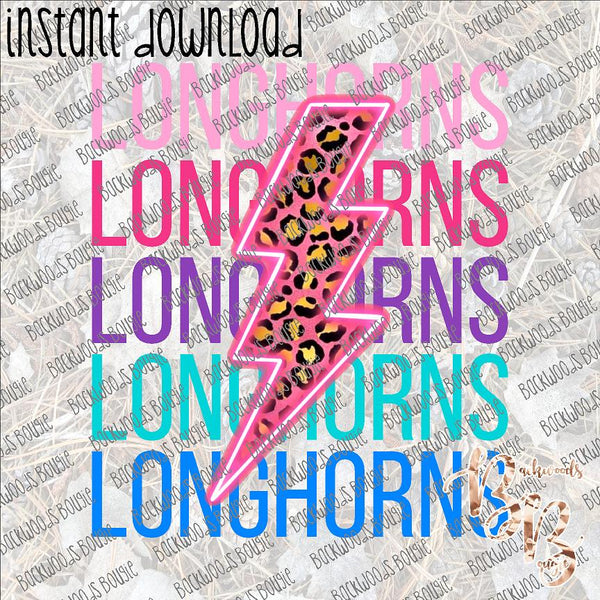Neon Lightning Bolt Longhorns INSTANT DOWNLOAD print file PNG