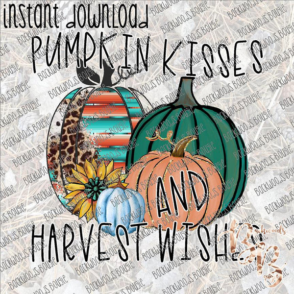 Pumpkin Kisses and Harvest Wishes INSTANT DOWNLOAD print file PNG