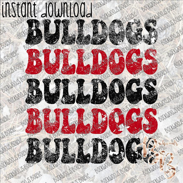 Retro Repeat Bulldogs - Red and Black INSTANT DOWNLOAD print file PNG