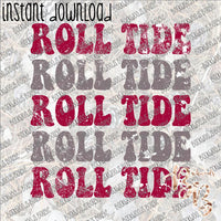 Retro Repeat Roll Tide - Crimson and Gray INSTANT DOWNLOAD print file PNG