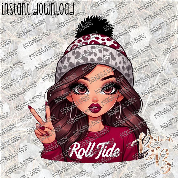 Roll Tide Brunette INSTANT DOWNLOAD print file PNG