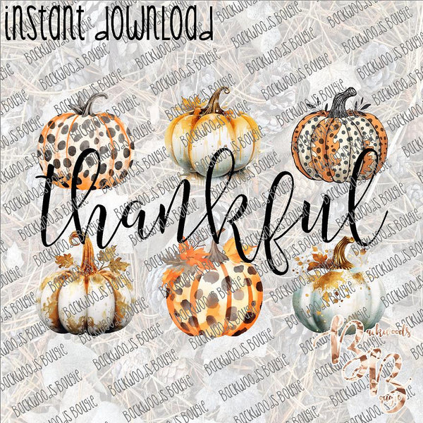 Thankful Watercolor Pumpkins INSTANT DOWNLOAD print file PNG