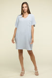 Woven Airflow V Neck T-Shirt Dress with Pockets