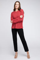 Ribbed Brushed Melange Hacci Sweater with a Pocket