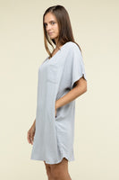 Woven Airflow V Neck T-Shirt Dress with Pockets