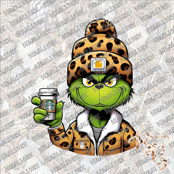 Grinch Leopard Beanie Coffee SUBLIMATION Transfer READY to PRESS