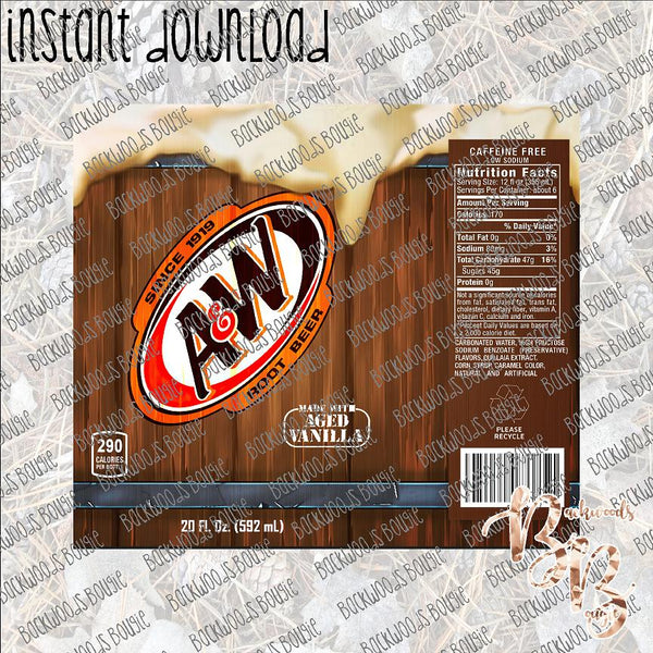 A&W Rootbeer INSTANT DOWNLOAD print file JPG for SKINNY TUMBLER or CAN HUGGIE Straight and Curved