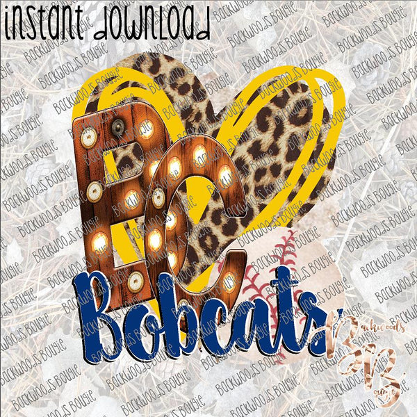 Baseball Heart School Marquee BC Bobcats INSTANT DOWNLOAD print file PNG