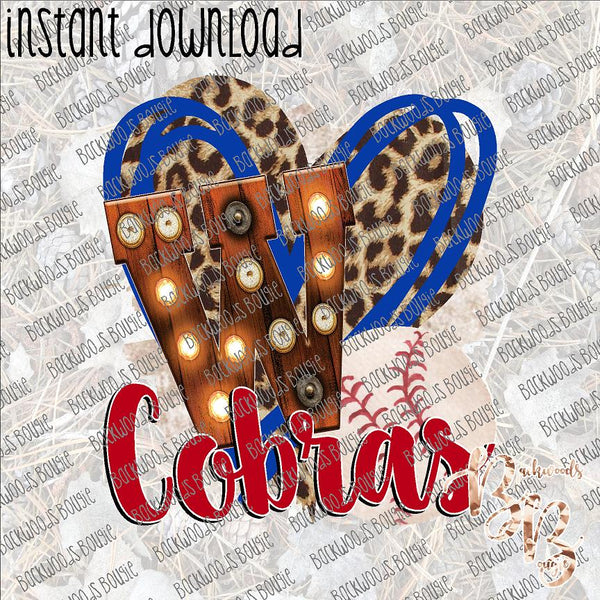 Baseball Heart School Marquee W Cobras INSTANT DOWNLOAD print file PNG