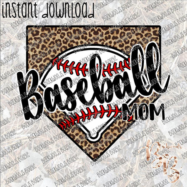 Baseball Mom Leopard Homeplate INSTANT DOWNLOAD print file PNG