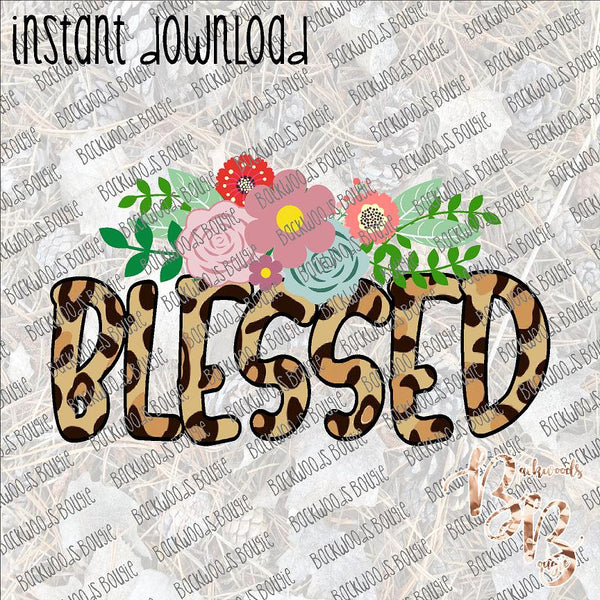 Blessed Leopard Floral INSTANT DOWNLOAD print file PNG