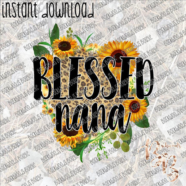 Blessed Nana Leopard Sunflower  INSTANT DOWNLOAD print file PNG