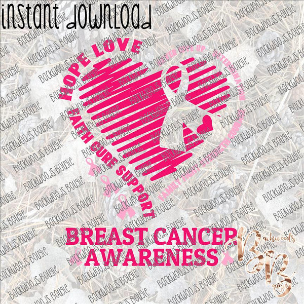 Breast Cancer Awareness Heart INSTANT DOWNLOAD print file PNG
