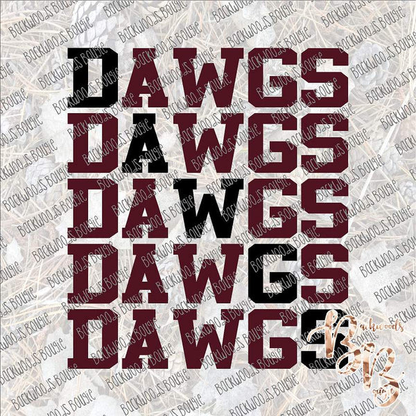 Dawgs Repeat Text Maroon and Black SUBLIMATION Transfer READY to PRESS