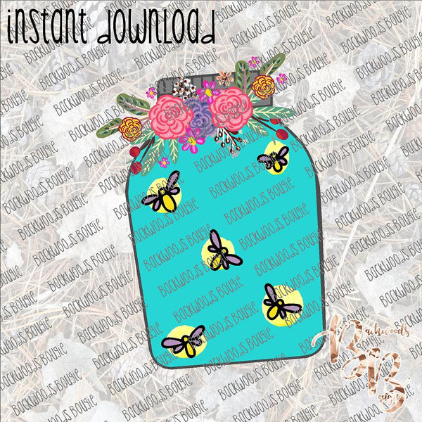 Fireflies in a Mason Jar INSTANT DOWNLOAD print file PNG