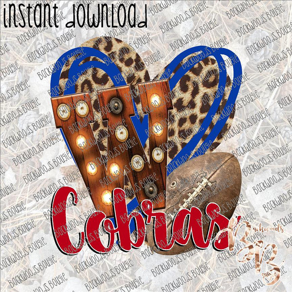 Football Heart School Marquee W Cobras INSTANT DOWNLOAD print file PNG