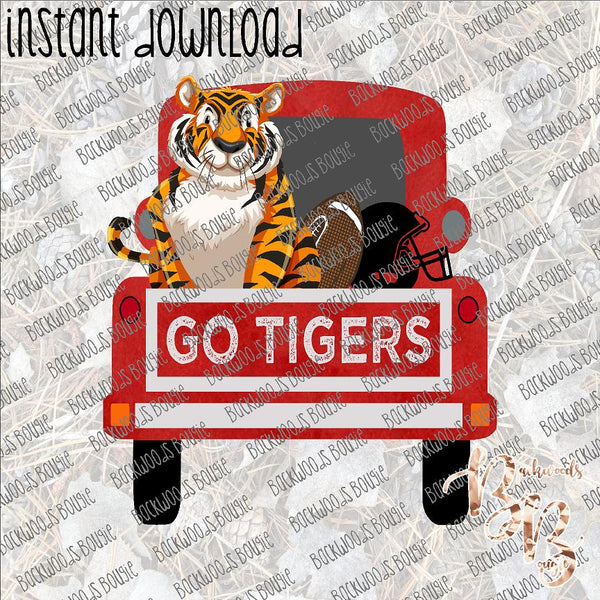 Football truck Go Tigers Red and Black INSTANT DOWNLOAD print file PNG