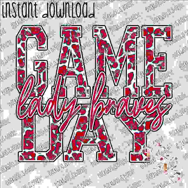 Game Day Lady Braves Red and Blue INSTANT DOWNLOAD print file PNG