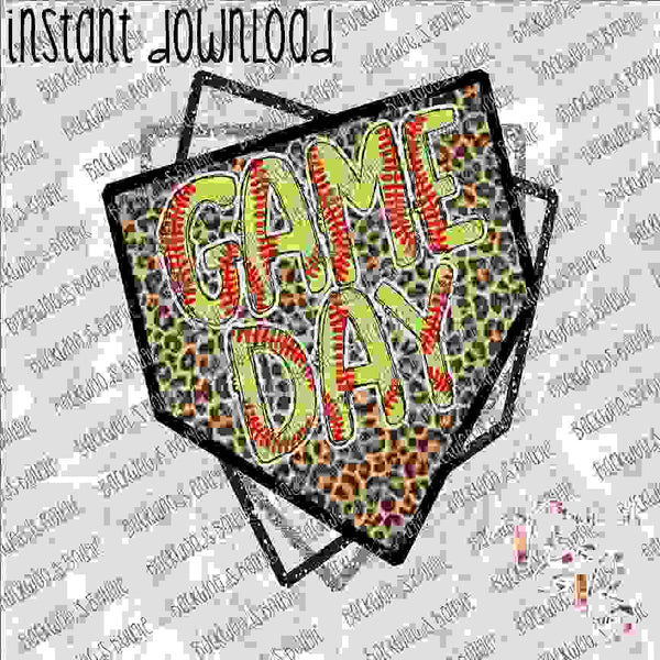 Game Day Leopard Homeplate Softball INSTANT DOWNLOAD print file PNG