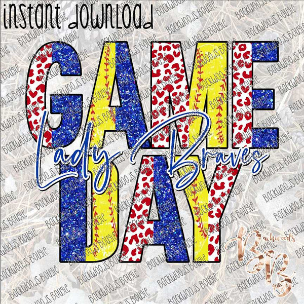 Game Day Softball Lady Braves Royal and Red INSTANT DOWNLOAD print file PNG