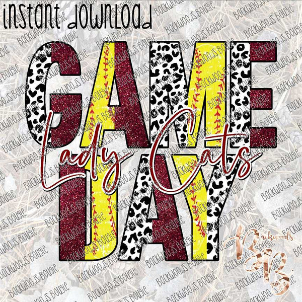 Game Day Softball Lady Wildcats Maroon INSTANT DOWNLOAD print file PNG