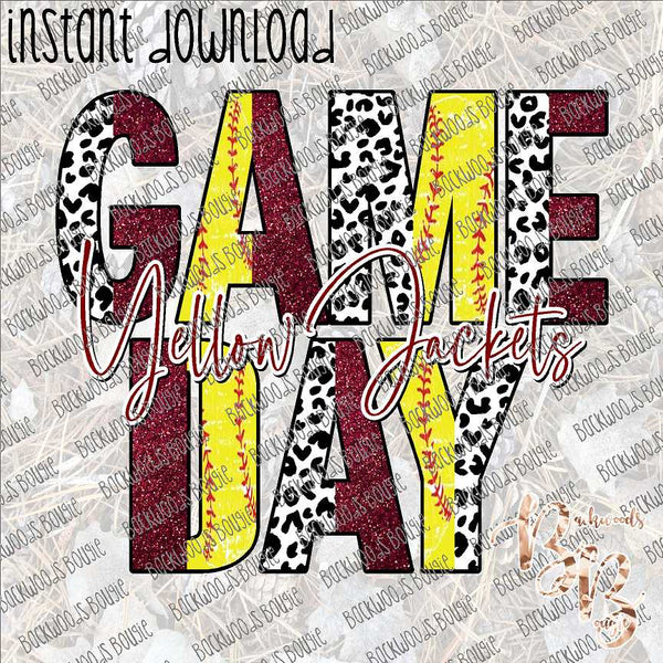 Game Day Softball Yellow Jackets Maroon INSTANT DOWNLOAD print file PNG