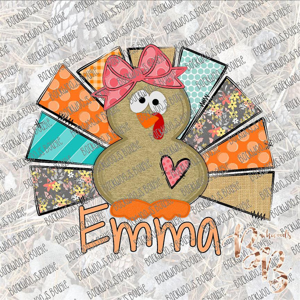 Girl Turkey with name PERSONALIZED SUBLIMATION Transfer READY to PRESS... leave name and color for name in notes to seller