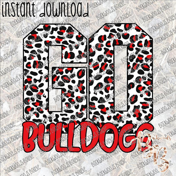 GO Bulldogs Red and Black Leopard INSTANT DOWNLOAD print file PNG