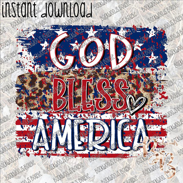 God Bless American Brushstrokes INSTANT DOWNLOAD print file PNG