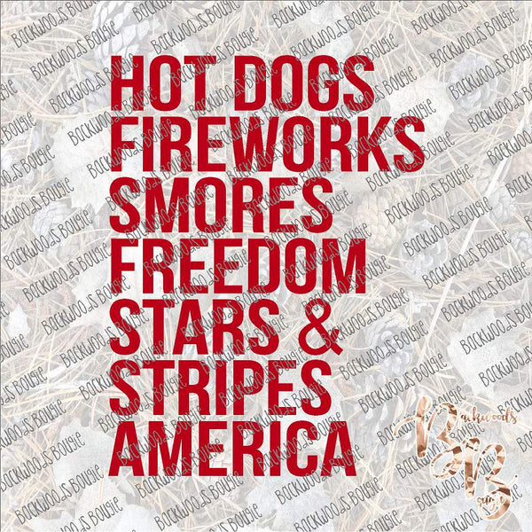 Copy of Hot Dogs Fireworks America Text -RED SUBLIMATION Transfer READY to PRESS