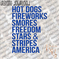 Hot Dogs Fireworks America Text INSTANT DOWNLOAD print file PNG